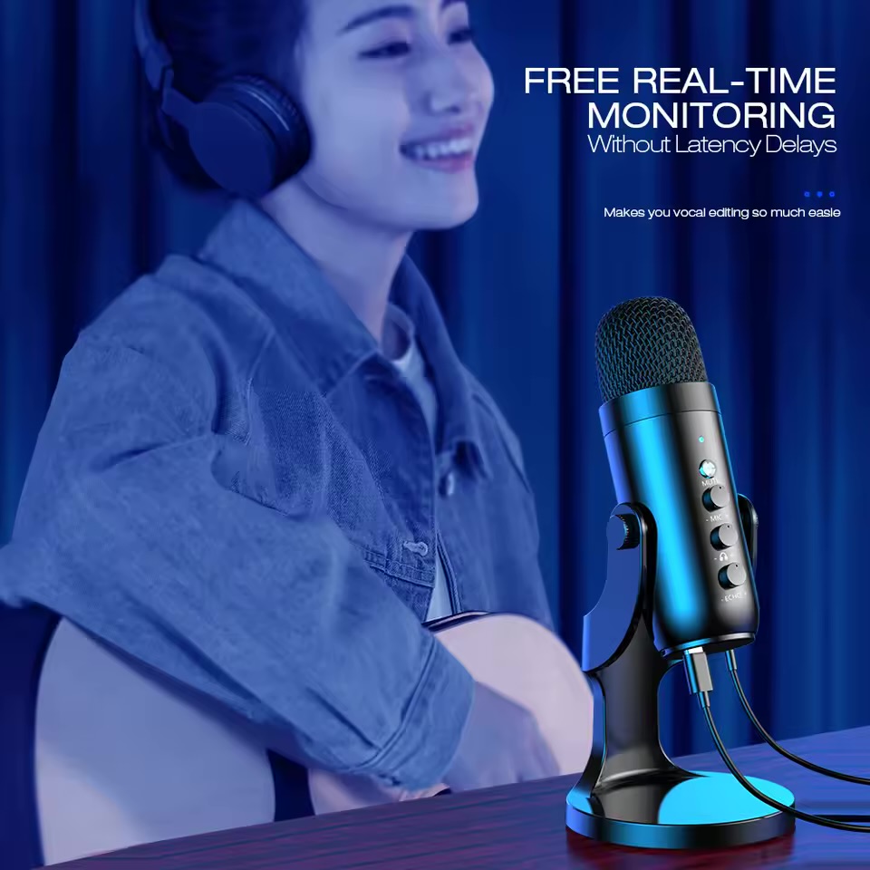 USB Microphone for PC Mac Gaming Recording Stream Podcast, Computer Condenser Mic with Phone Adapter Headphone Output - Image 4
