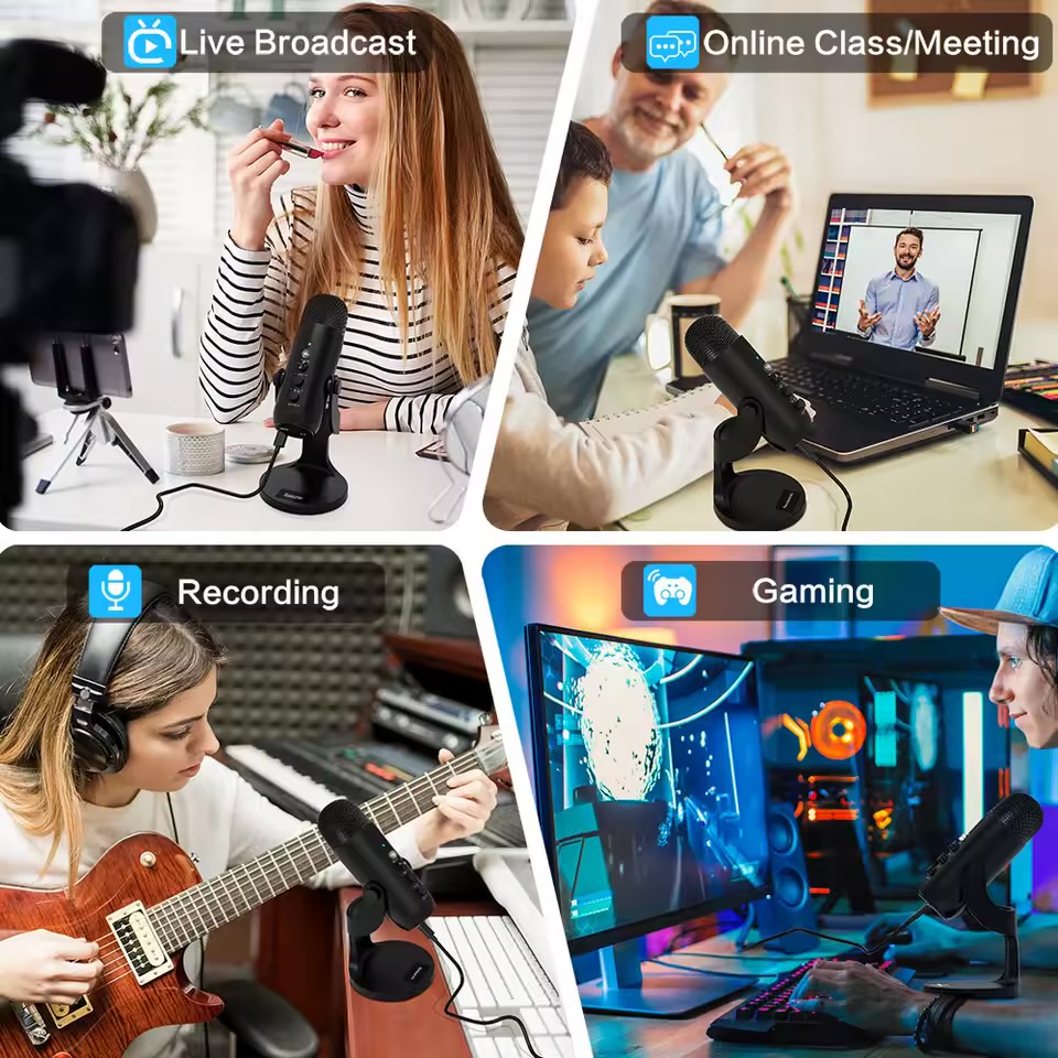 USB Microphone for PC Mac Gaming Recording Stream Podcast, Computer Condenser Mic with Phone Adapter Headphone Output - Image 7