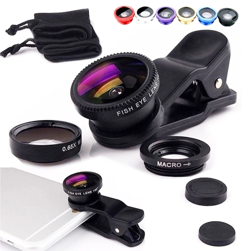 3In1 Fisheye Wide Angle Micro Camera Lens for Iphone Xiaomi Redmi 3IN1 Zoom Fish Eye Len on Smartphone Lenses with Phone Clip - Image 3