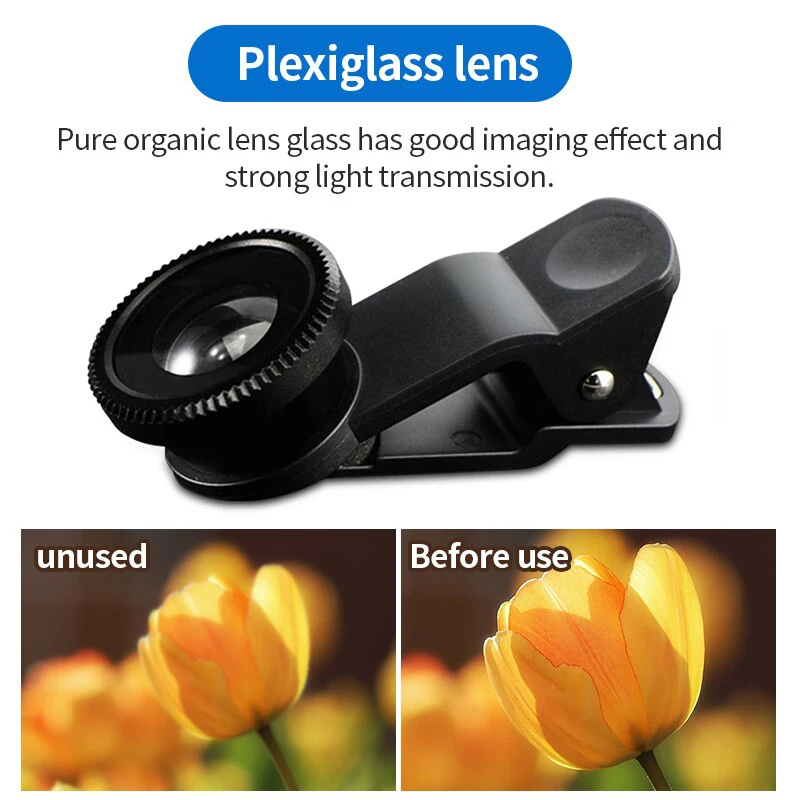 3In1 Fisheye Wide Angle Micro Camera Lens for Iphone Xiaomi Redmi 3IN1 Zoom Fish Eye Len on Smartphone Lenses with Phone Clip - Image 6
