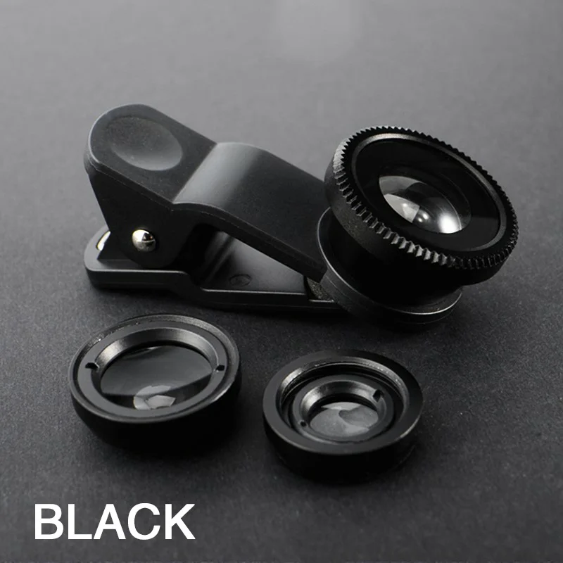 3In1 Fisheye Wide Angle Micro Camera Lens for Iphone Xiaomi Redmi 3IN1 Zoom Fish Eye Len on Smartphone Lenses with Phone Clip