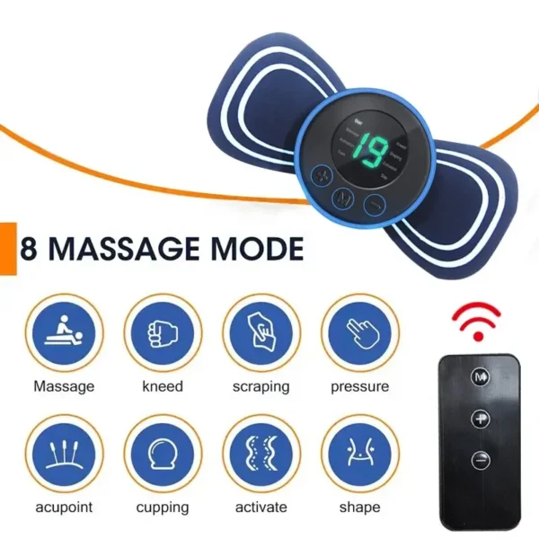 Portable Electric Intelligent Mini Neck Massager Patch for Back and Shoulder Massager with Pad and Remote - Image 4