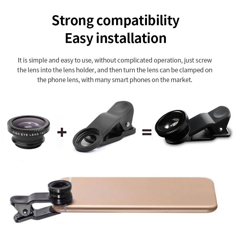 3In1 Fisheye Wide Angle Micro Camera Lens for Iphone Xiaomi Redmi 3IN1 Zoom Fish Eye Len on Smartphone Lenses with Phone Clip - Image 7